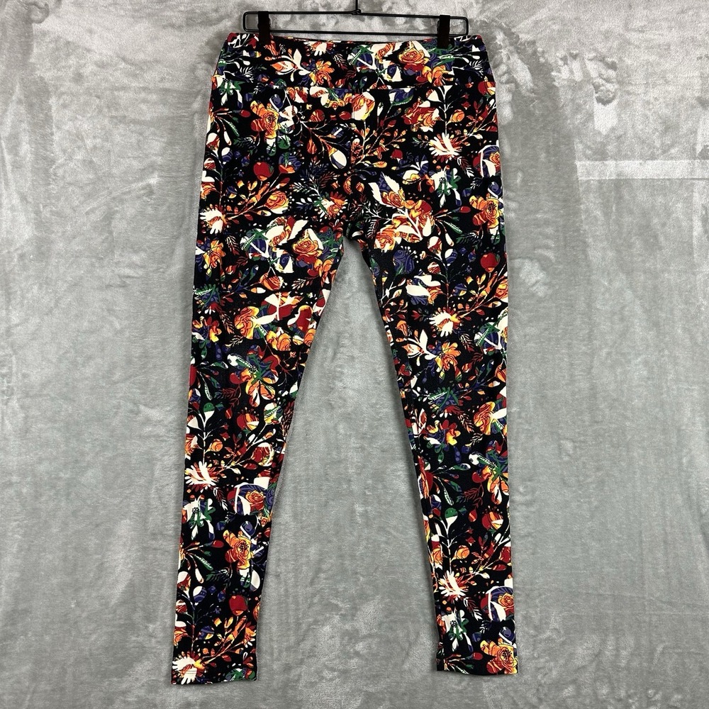LuLaRoe Tall & Curvy Leggings Women's Black w/ Bright Multicolored Floral Print